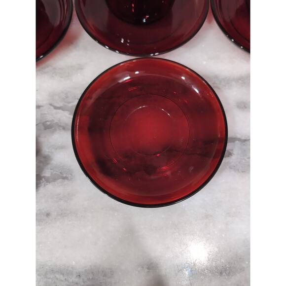 Arcoroc Glass Teacups & Saucers, Ruby Red Set, MCM Tea Set, French Glassware - Picture 7 of 11